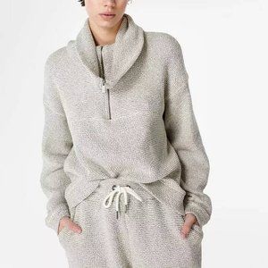 Sweaty Betty London Restful Boucle Half Zip Recylced Cotton Sweater Lilly White